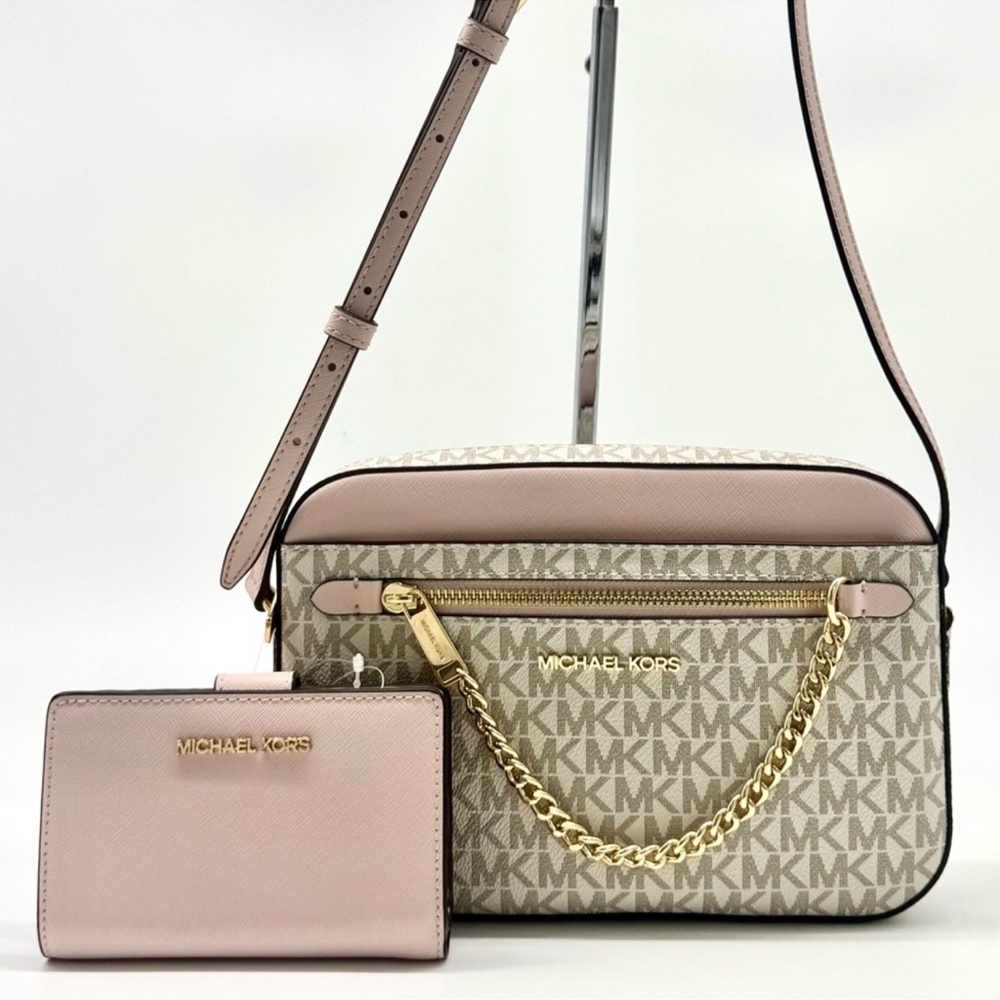 Michael Kors Large EW Zip Chain Xbody Crossbody Bag & Matching Bifold Wallet